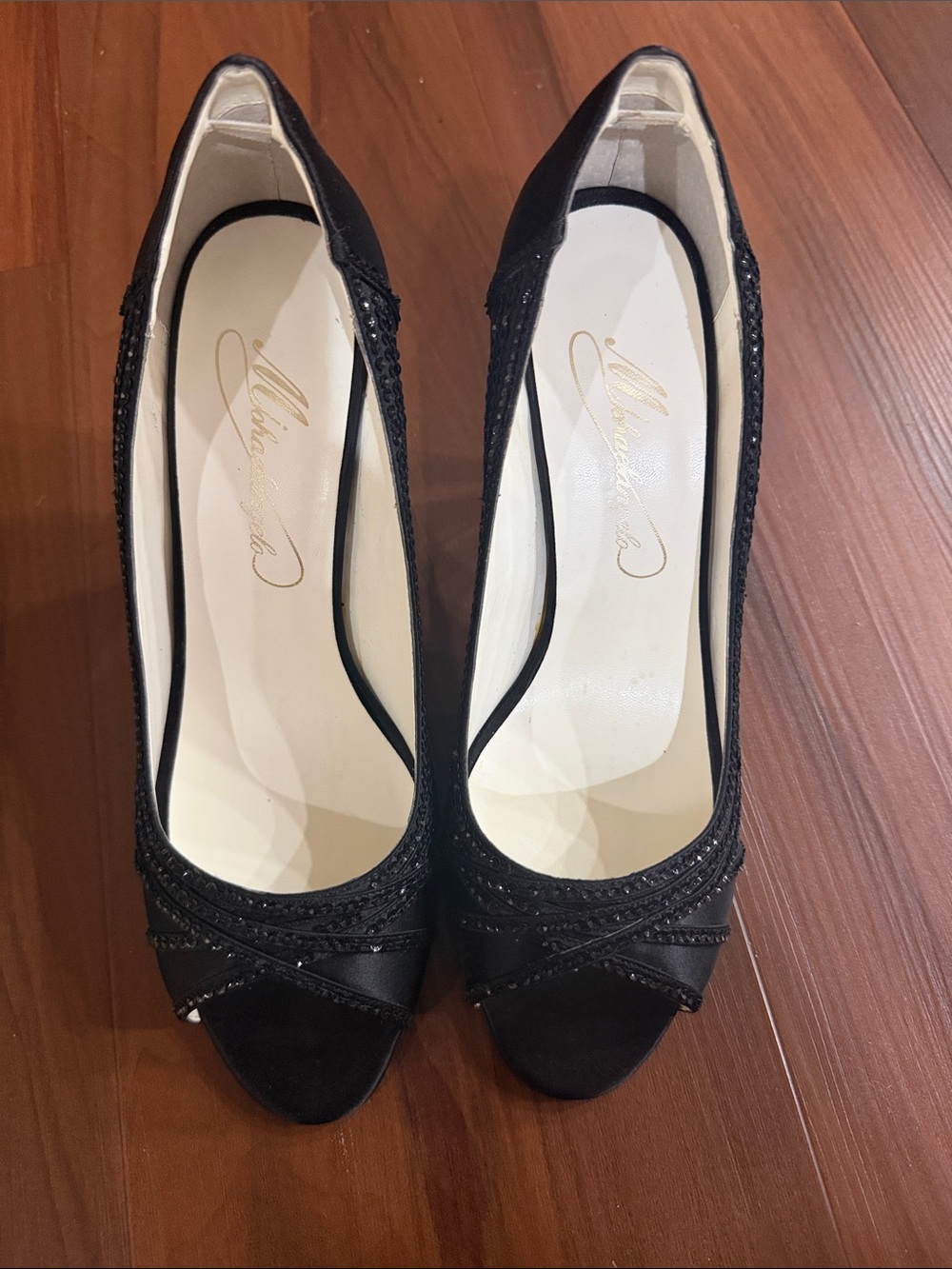 Michaelangelo Black Peep-Toe Embellished Pumps
